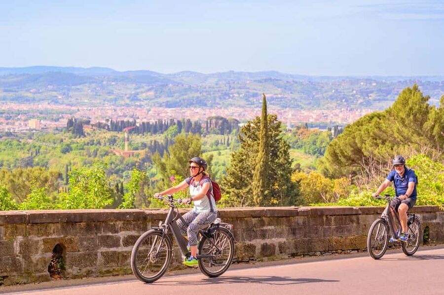 Florence: Fiesole E-Bike Tour with Olive Oil Tasting - First pedal impressions on e-bikes outside Florence