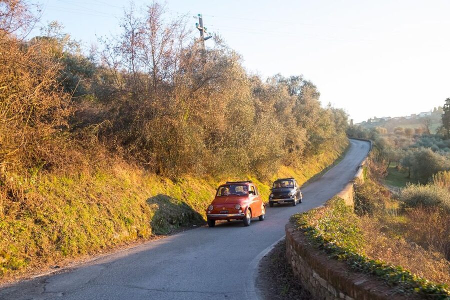 Florence: Private Vintage Fiat500 Countryside & Winery Lunch - The road trip portion: hilltop viewpoints and country lanes