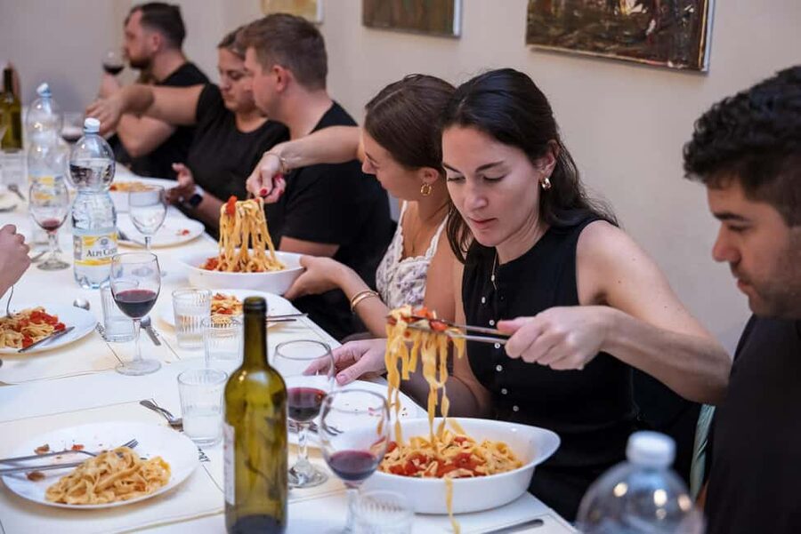 Florence: Tuscan Cooking Course with Dinner - Your dinner moment: wine, water, and the satisfaction factor