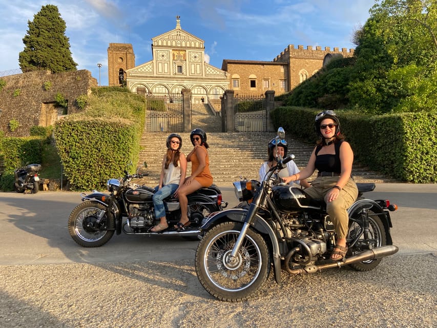 Florence Vintage Motorcycle Sidecar ride - Morning or Sunset - Michelangelo Square and terrace panoramas, best used for photos